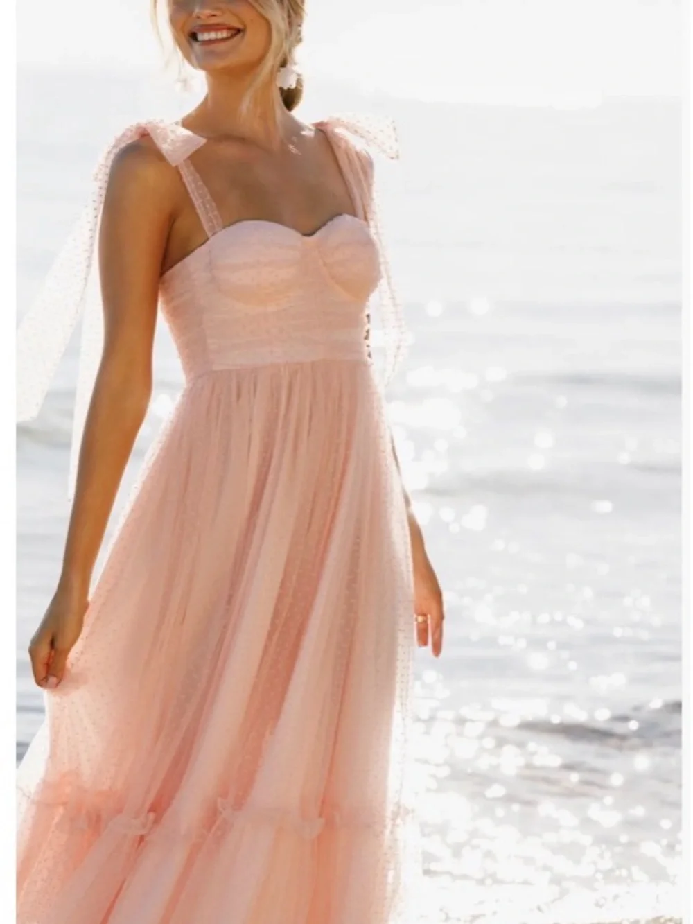 Petal & Pup - Pink Tulle Maxi Dress with Bow Straps - Picture 1 of 3